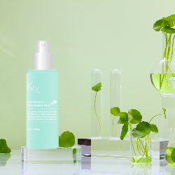 Krx cica healing toner surrounded by cica plants with a light green background