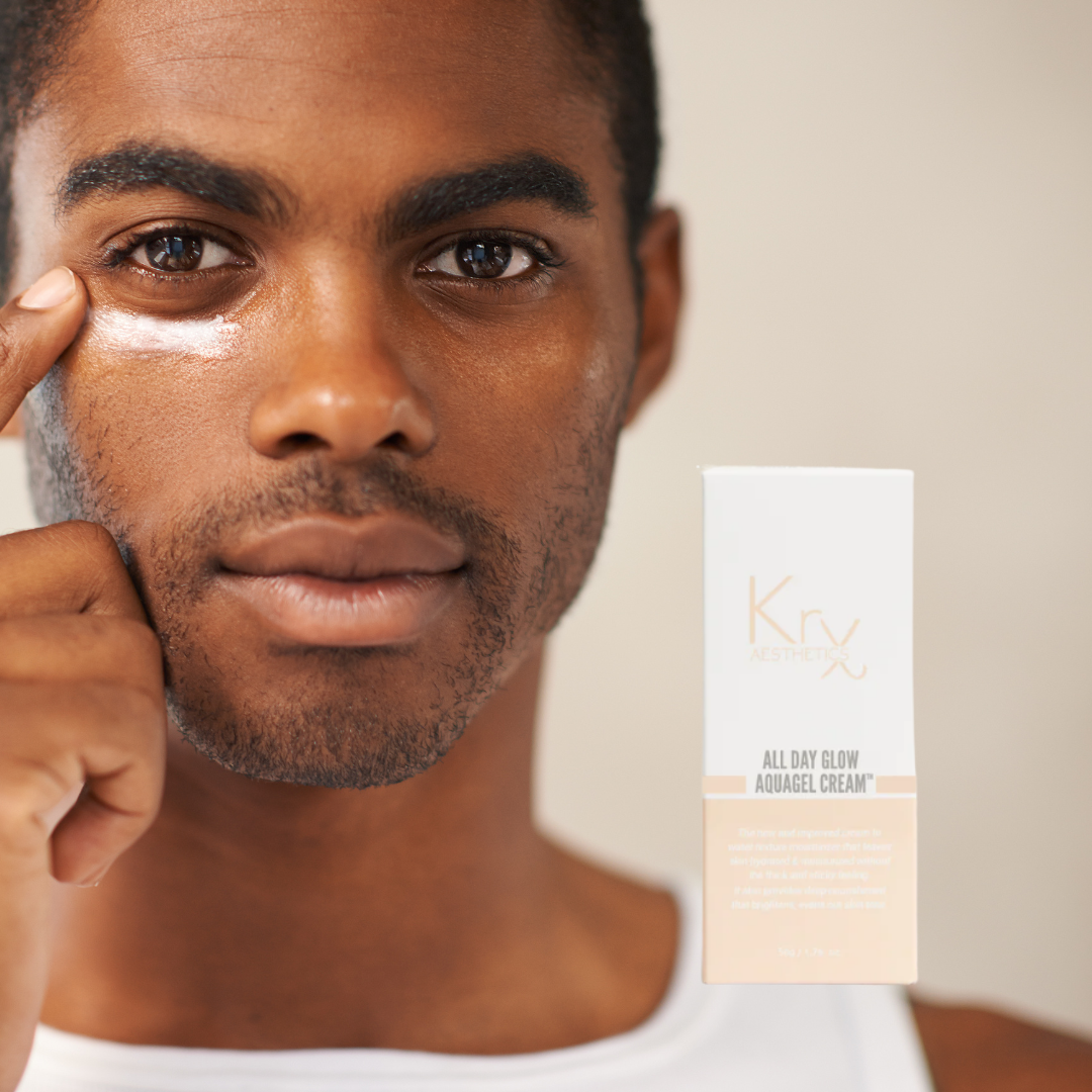 man applying krx aquagel cream to face