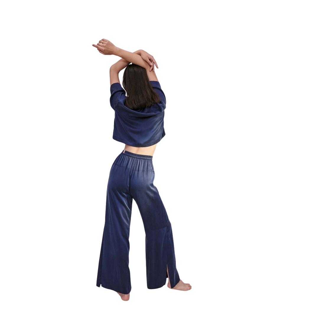 Lunya Washable Silk High Rise Pant Set - Deep Blue.