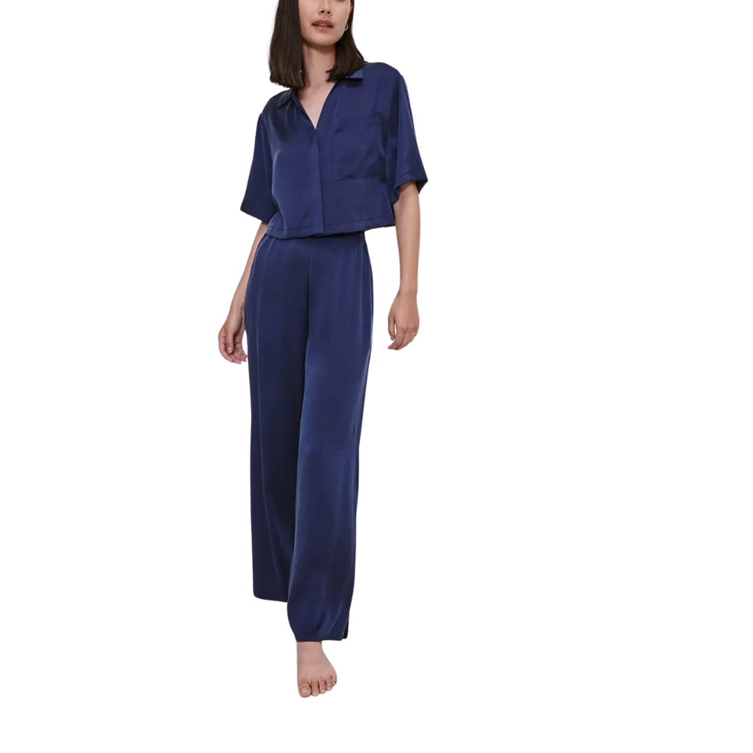 Lunya Washable Silk High Rise Pant Set - Deep Blue.