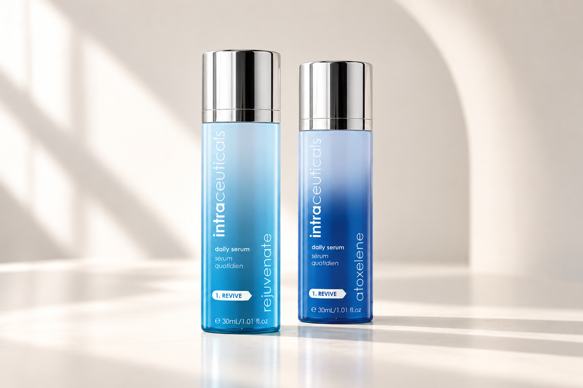 Intraceuticals Rejuvenate and Atoxelene Daily Serums for hydration, fine lines and expression lines