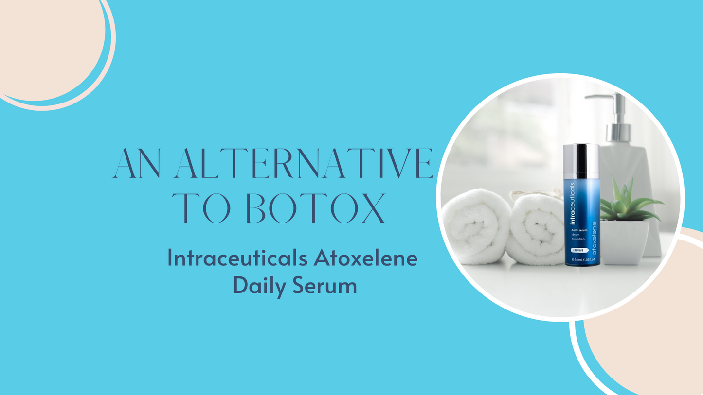 An image of a bottle of the natural alternative to Botox, the Intraceuticals Atoxelene Daily Serum with two rolled towels 
