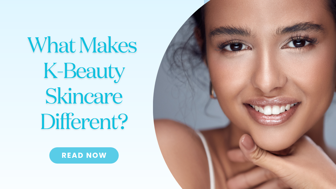 blog banner that has beautiful woman with text: what makes k-beauty skincare different? 