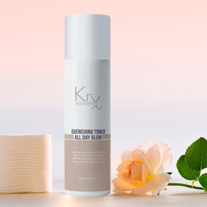 krx glow toner shown with soap and peach rose sold at heaven on earth aspen 