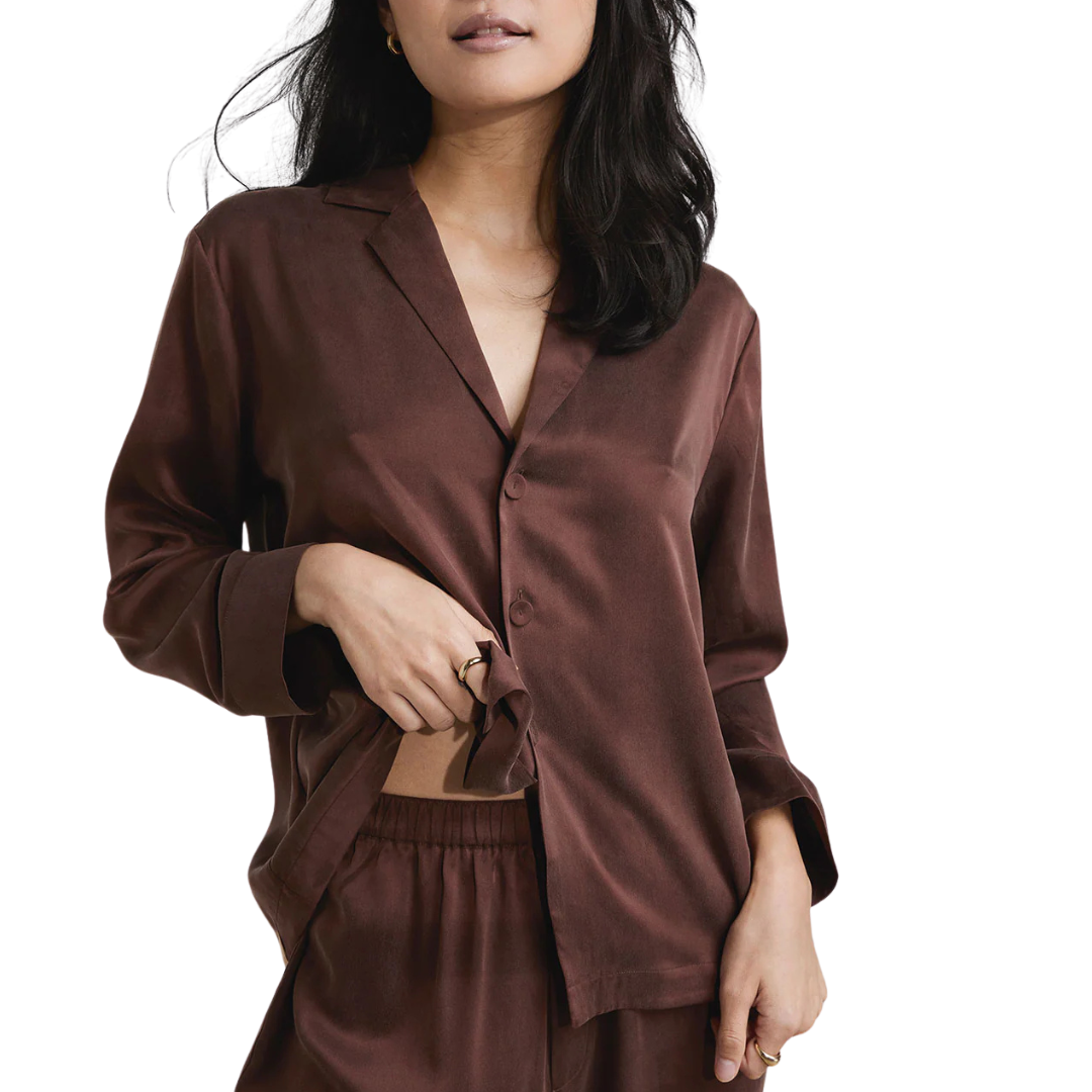 Lunya Washable Silk Long Sleeve Pant Set - Dozing Umber.