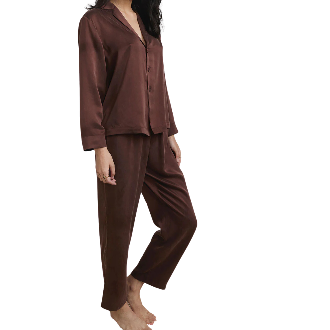 Lunya Washable Silk Long Sleeve Pant Set - Dozing Umber.