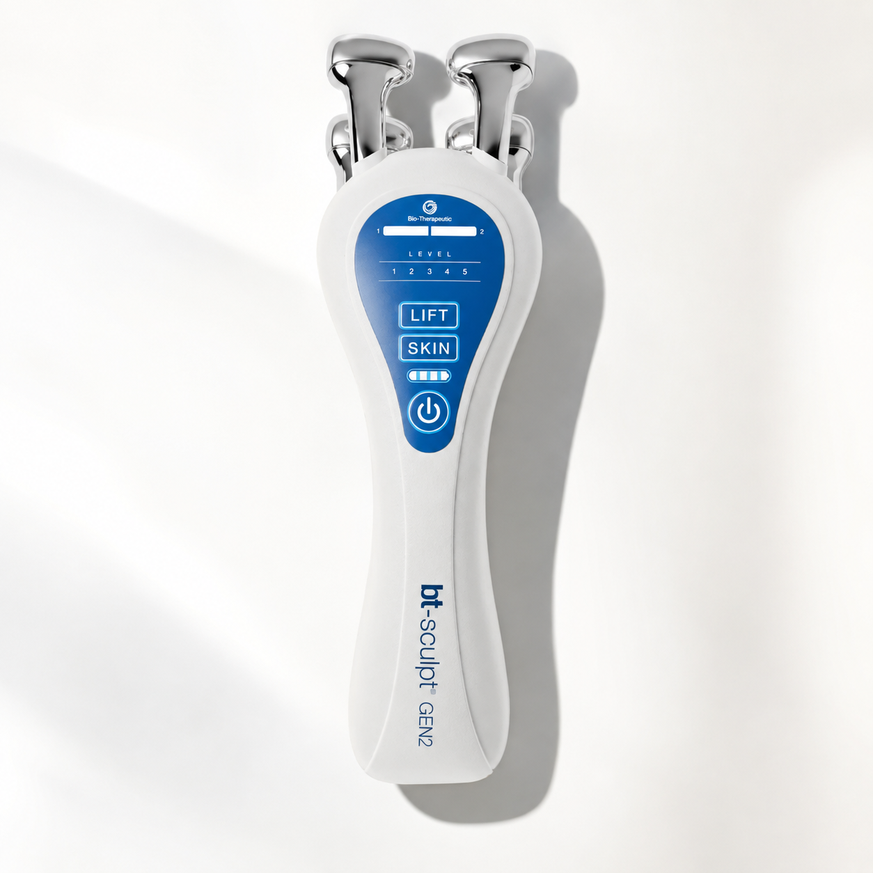 the bt sculpt gen 2 in white with a blue panel that says 'lift' and 'skin'. 