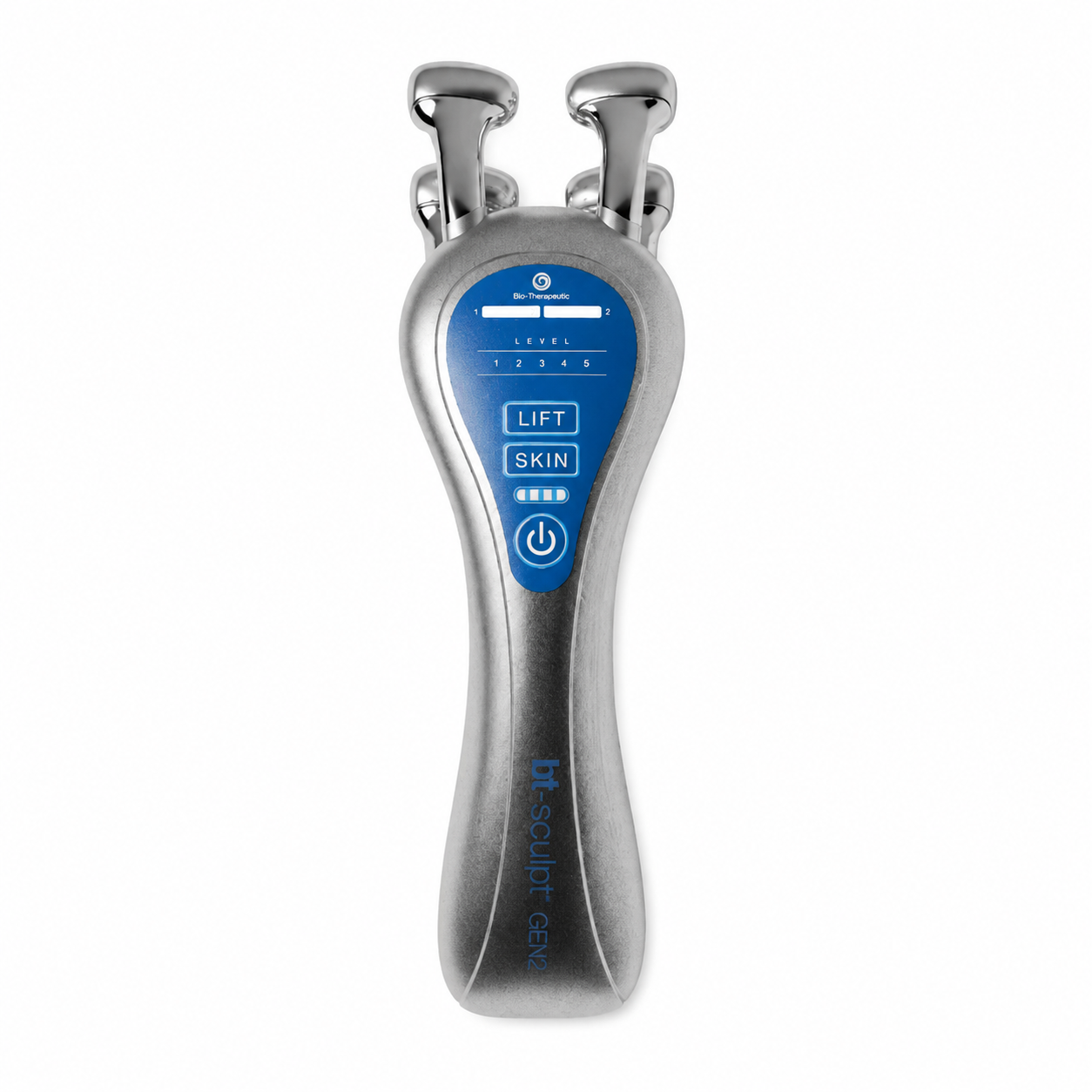the at home micro current device bt sculpt gen 2 in alloy silver on a white background 
