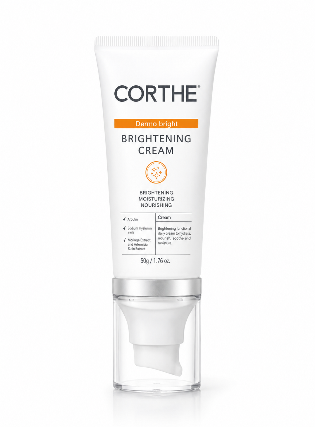 Corthe brightening cream tube on a white background