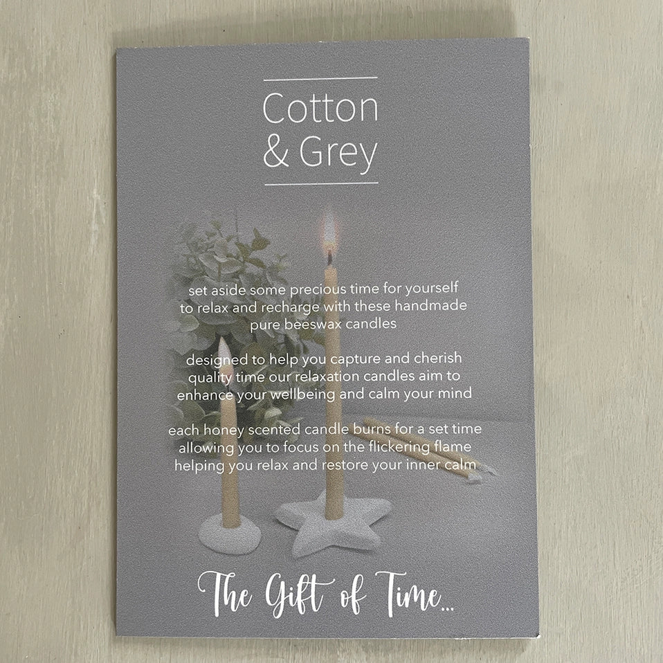 affirmation card of cotton &amp; grey candle set - to set aside some time for yourself to relax and recharge with these handmade candles. available at heavn on earth aspen