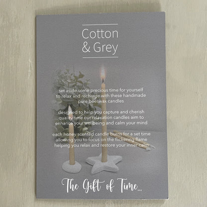 affirmation card of cotton &amp; grey candle set - to set aside some time for yourself to relax and recharge with these handmade candles. available at heavn on earth aspen