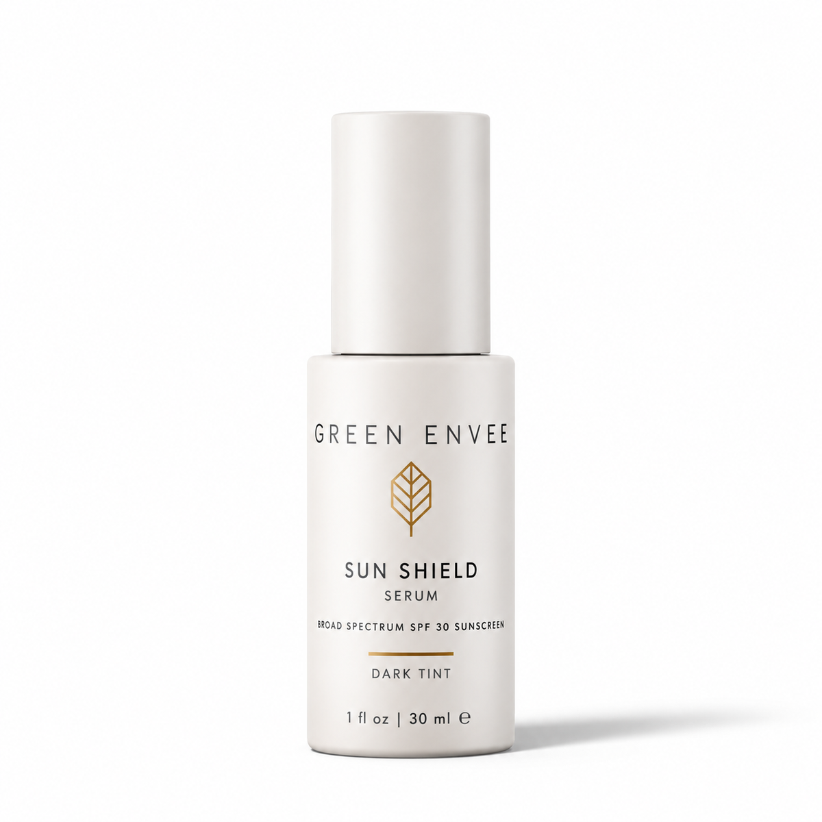 bottle of the green envee sun shield mineral spf in dark 