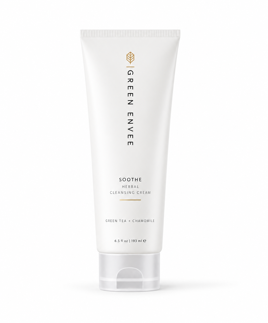A white squeeze tube of Green Enve Soothe Herbal Cleansing Cream with a clear cap, centered on a white background.