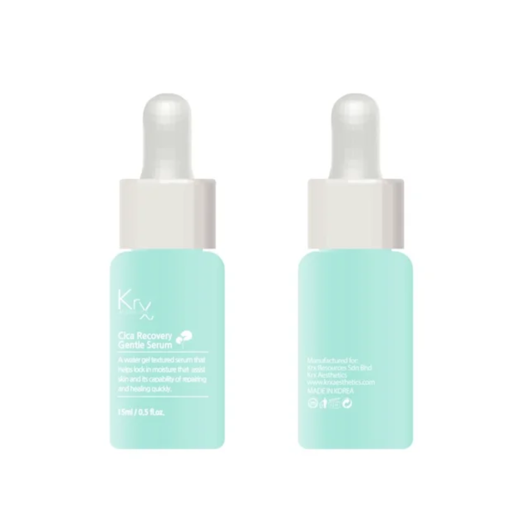Krx Aesthetics Cica Gentle Recovery SEerum, front and back of bottle at heaven on earth 
