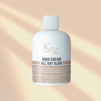 the aqua cream, a krx moisturizer on a peach and yellow sun light stripe from heaven on earth aspen