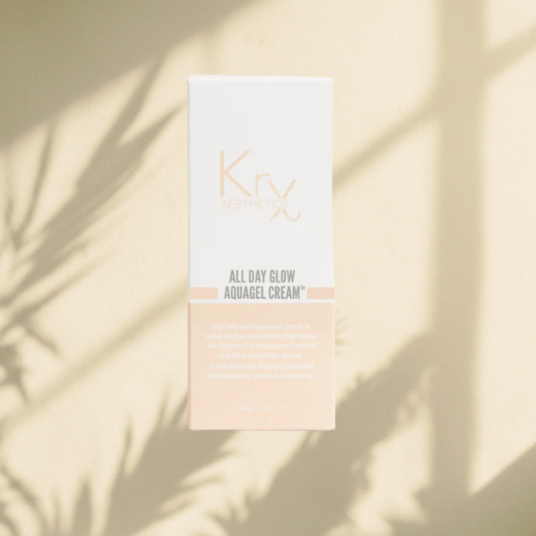 a box of the krx aquagel cream over a shadow of palm trees sold at heaven on earth 