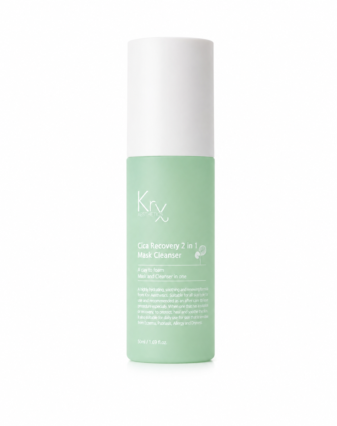 A single bottle of Kx Cica Recovery 2 in 1 Cleanser, featuring a light mint green body and a white cap, set against a plain white background.