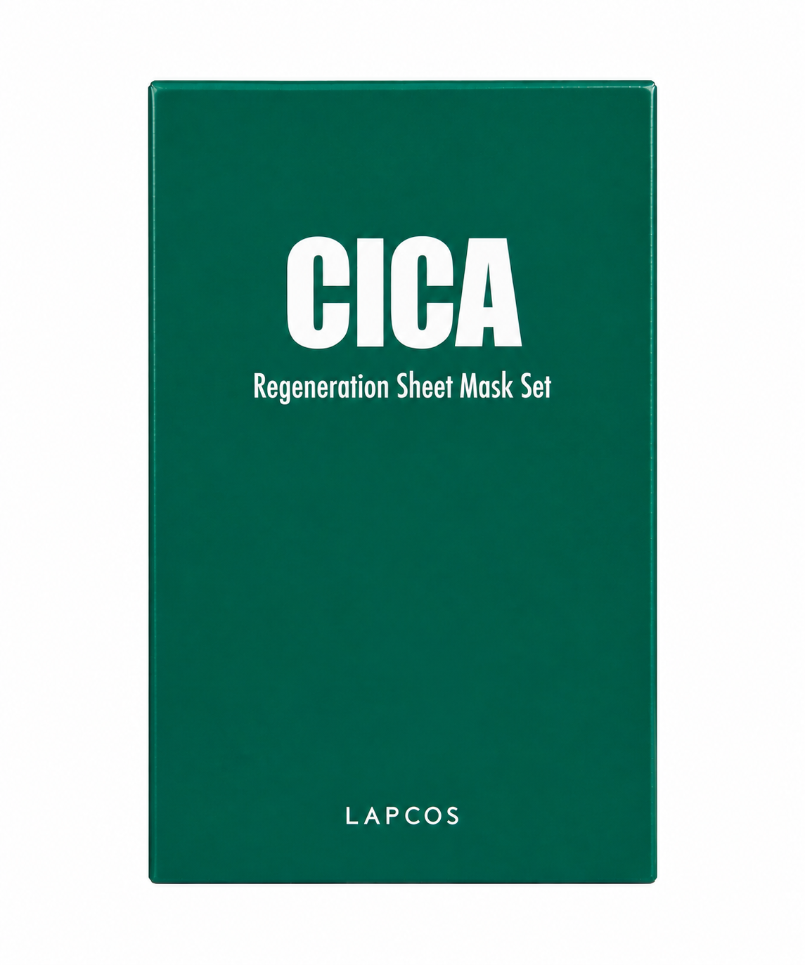 LAPCOS CICA Regeneration Sheet Mask Set in a dark green rectangular box with white text, shown against a plain white background.