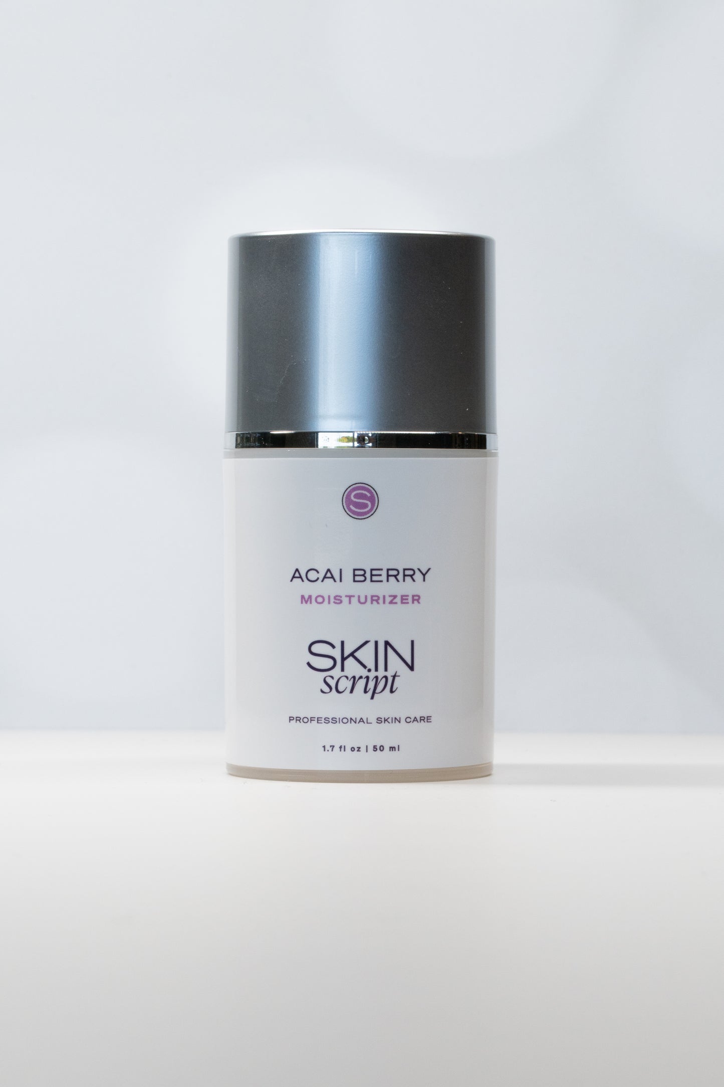 Skincare bottle labeled 'Acai Berry' by 'Skin Script' on a white background available at heavenonearthaspen.com