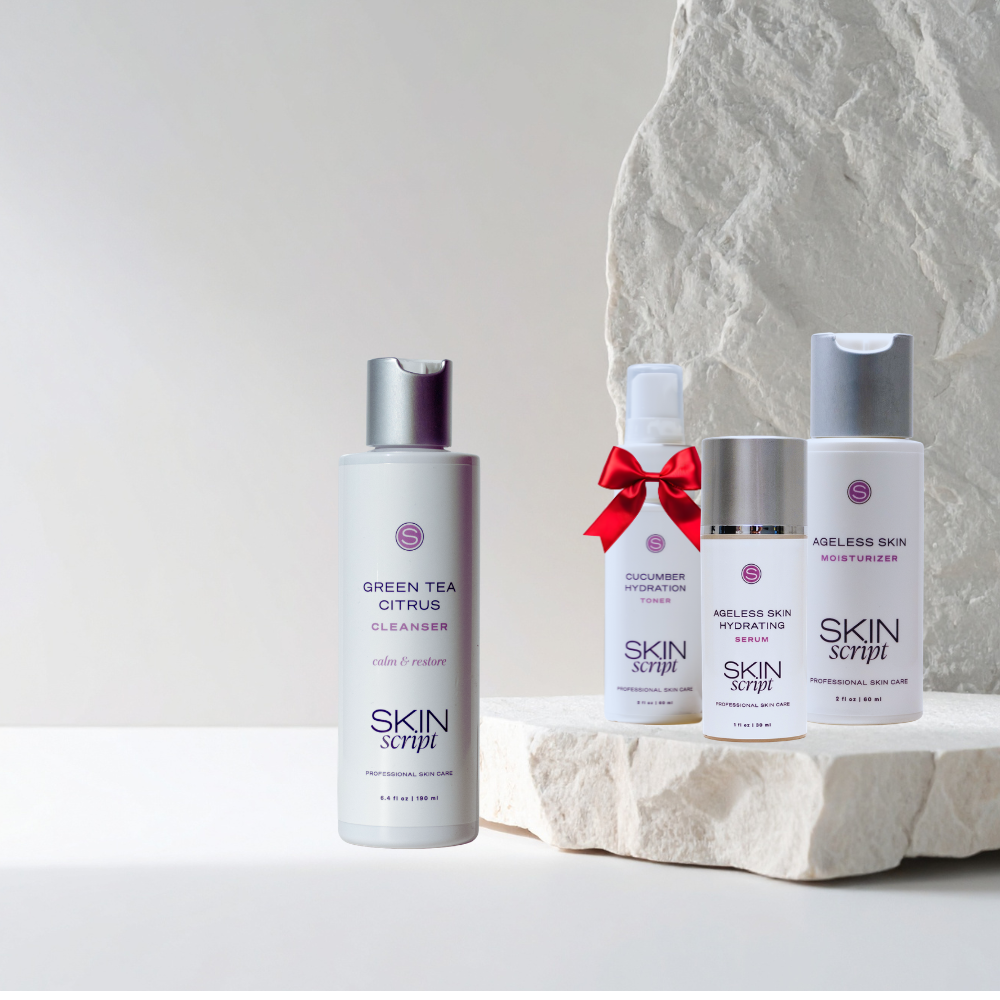 Set of Skin Script skincare products on a light background