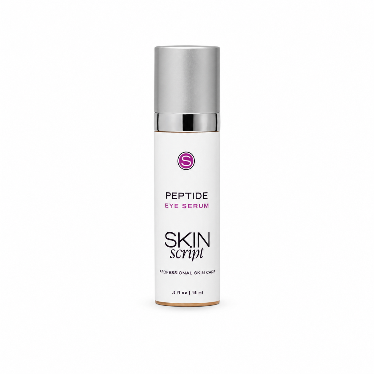 bottle that says peptide eye serum skin script on a white background. 