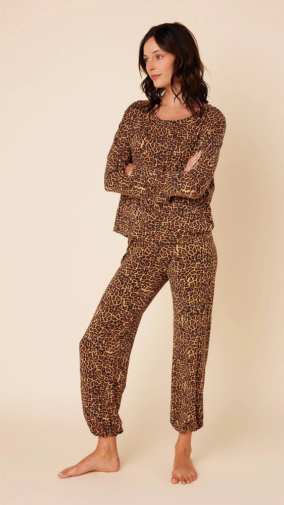 the cats pajamas wildcat knit pullover set at heaven on earth in a leopard print